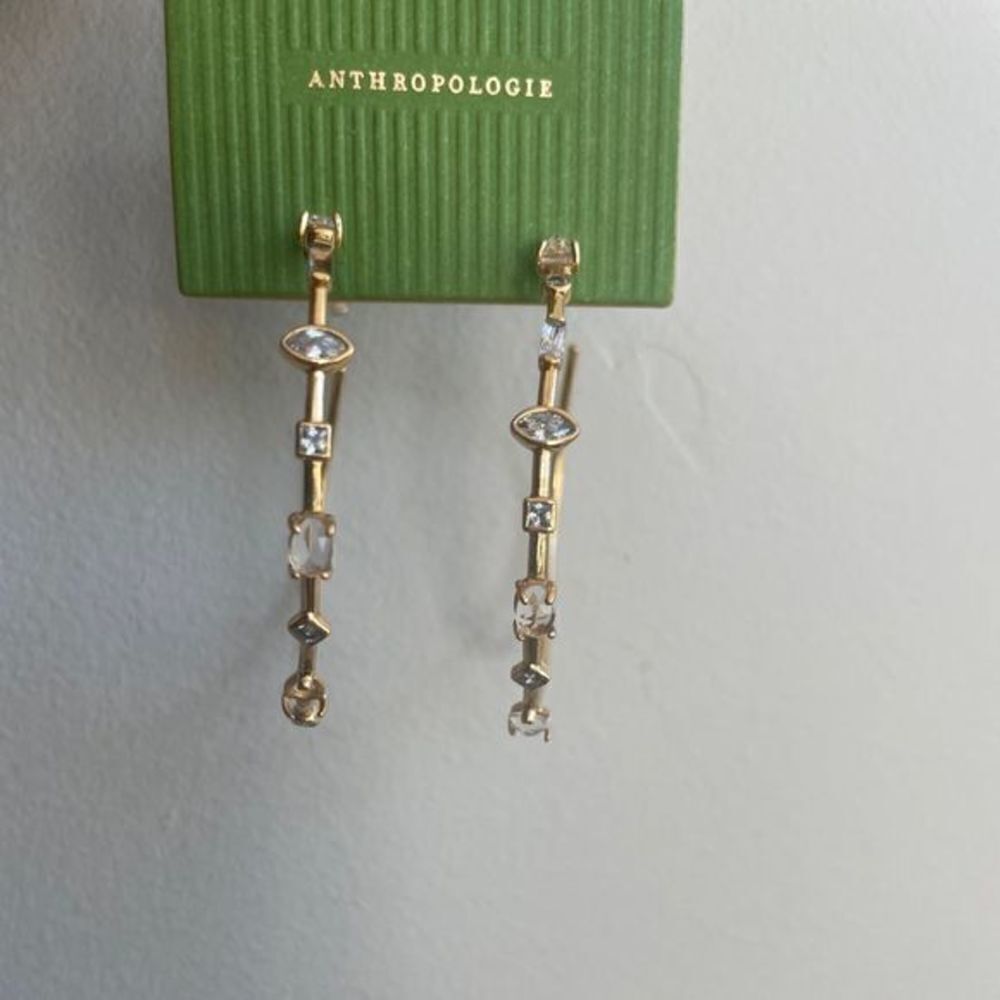 New Anthropologie Tai Stone Demi Hoops 14K Gold Earrings